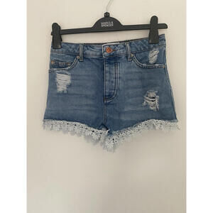 Miss Selfridge Denim Shorts White Lace Size 6